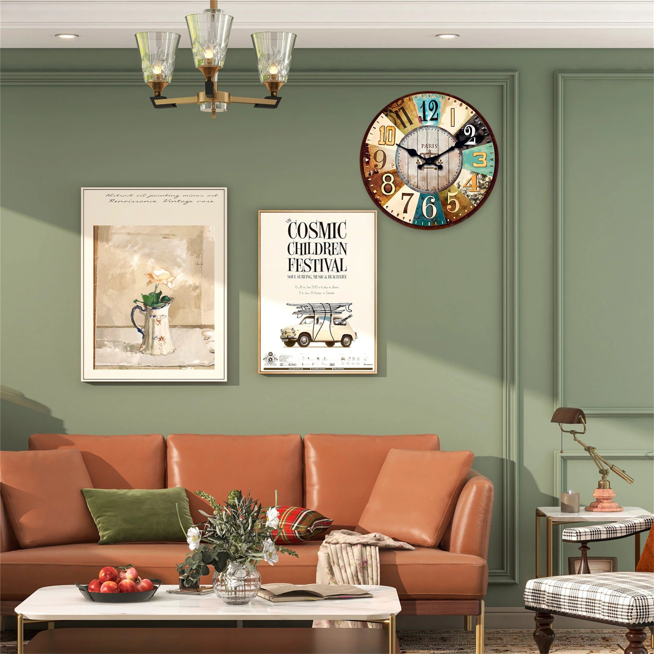 horloge murale rétro en bois pour décoration intérieure silencieuse - vue 7 sur 7