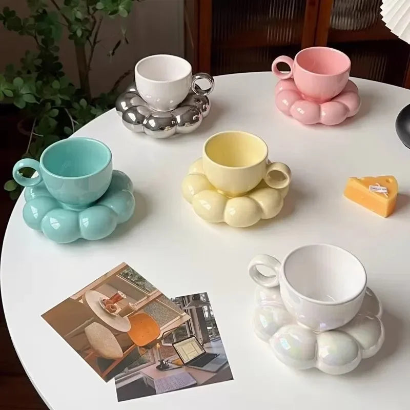 Ensemble tasses céramique nuage soucoupe fleur style créatif