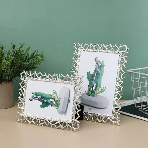 Golden Silver Art Photo Frame,Desktop Photo Display Ornaments,Bedroom Portrait Decor,Exquisite Creative Branch,Metal Photo Frame - vue 6 sur 8