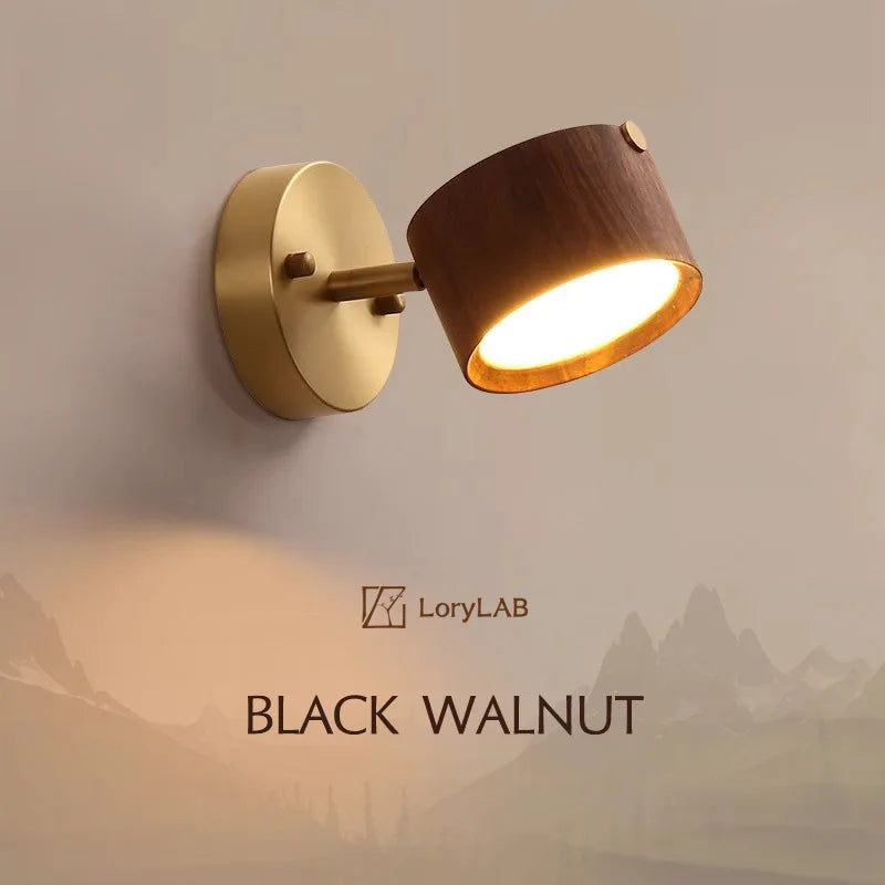 Walnut wood and Brass base, Modern Wabi-sabi, Indoor Sconces Wall Lighting for Corridor, Hallway, Foyer, living room, Bedroom - vue 2 sur 9