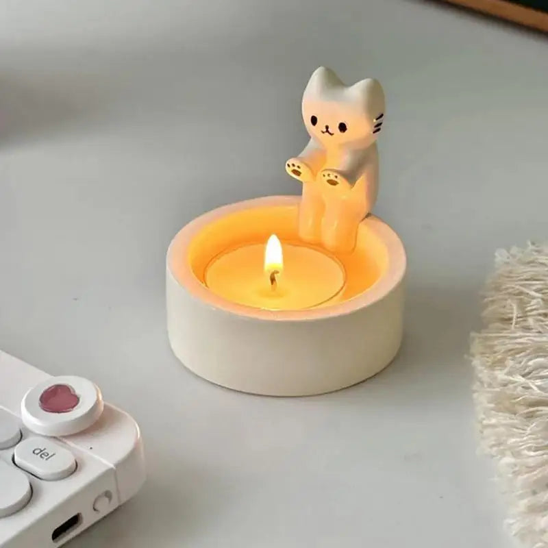 bougeoir chat mignon pour bougie aromathérapie décoratif cadeau anniversaire - vue 4 sur 8