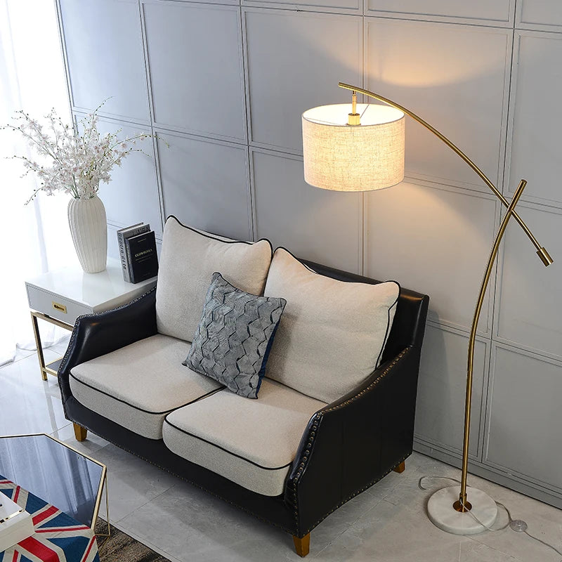 Lampadaire en métal luxe avec abat-jour en tissu - vue 6 sur 9