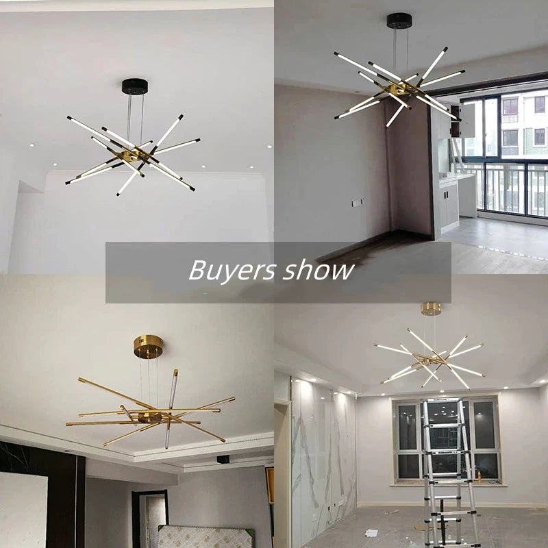 lustre design en forme de bâton avec luminaires led - vue 7 sur 24
