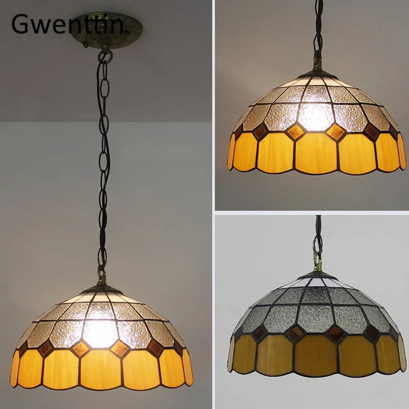 suspension en verre teinté style tiffany pour décoration intérieure - vue 6 sur 26