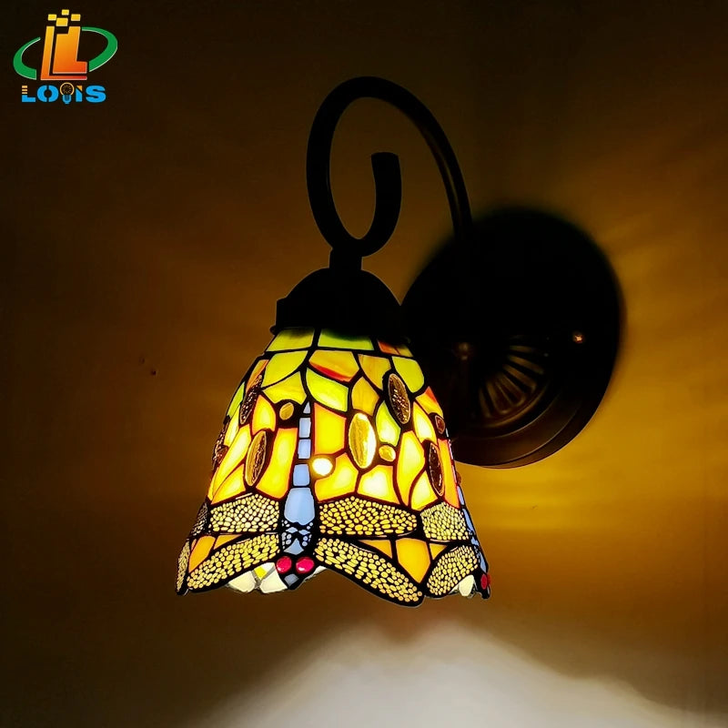 applique murale style tiffany libellule rétro en verre - vue 3 sur 6