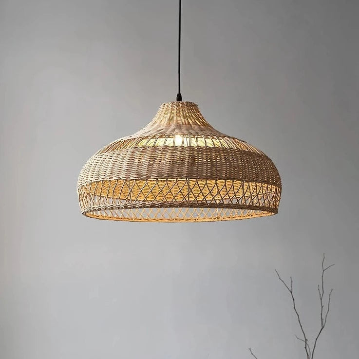 Lustre design en rotin clair - vue 2 sur 6