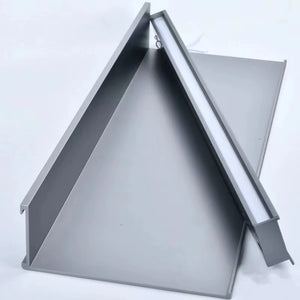 open and illuminated aluminum wall shelf