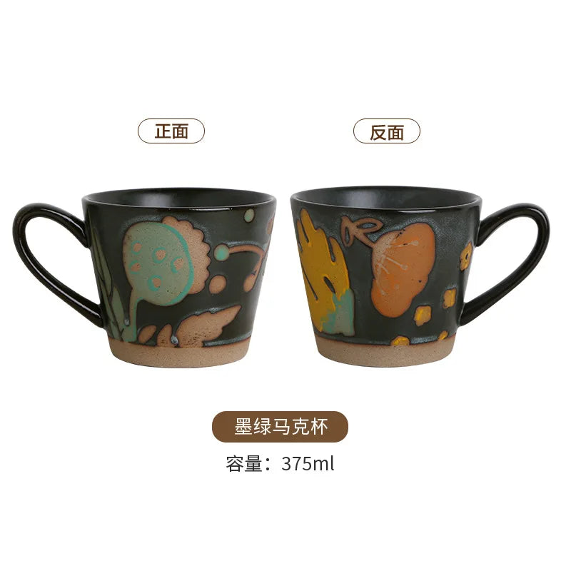 Mug céramique rétro motif floral peint main