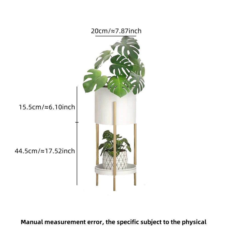 1 piece of white double-layer Nordic storage rack, floor-standing ornament next to the TV cabinet, flower stand for several rooms