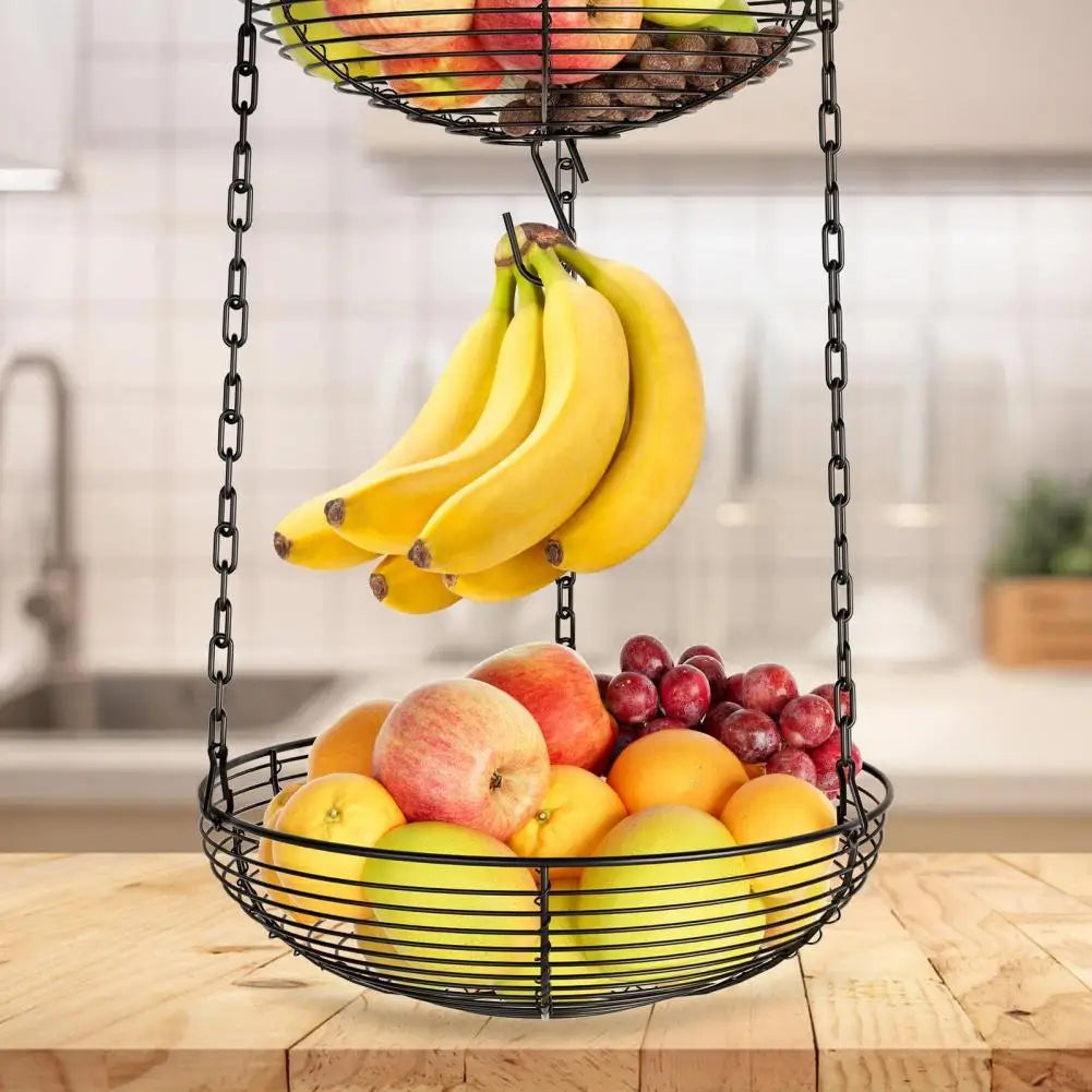panier à fruits suspendu à 3 niveaux avec crochet pour bananes - vue 8 sur 7