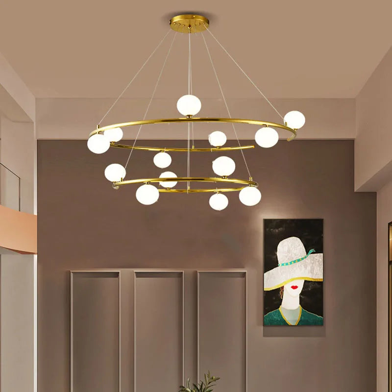 lustre moderne avec 13 boules de verre pour hôtel fil réglable