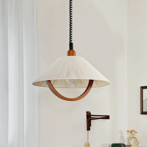 suspension rétractable en coton et bois pour intérieur