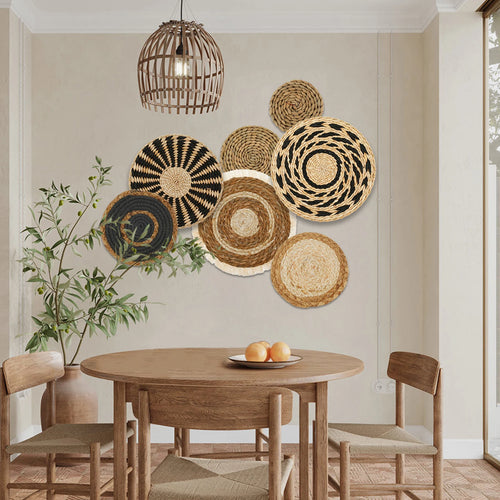 7 Pack Boho Wall Basket Decor, Hanging Woven Wall Basket Decor, Seagrass Rattan Wicker Boho Wall Decor, Round Wall Art - vue 2 sur 7