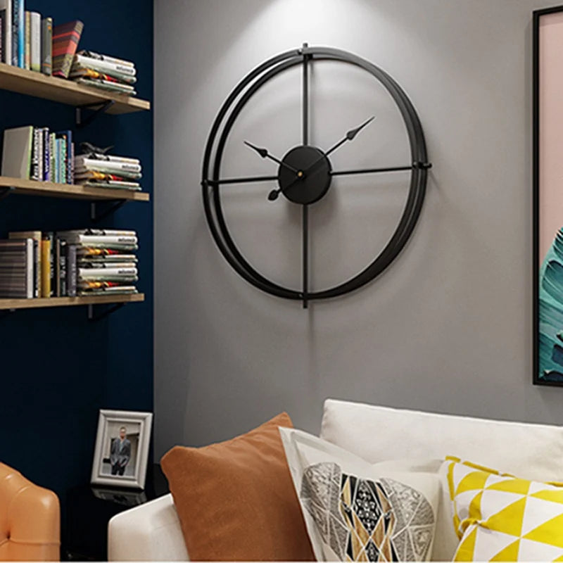 horloge murale rétro silencieuse design simple en fer - vue 5 sur 8