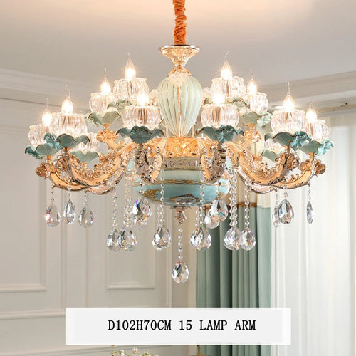 Lustre céramique à fleurs et cristal - vue 14 sur 13