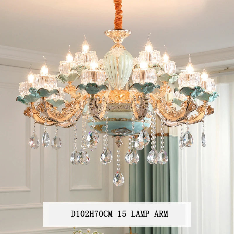 Lustre céramique à fleurs et cristal - vue 13 sur 13