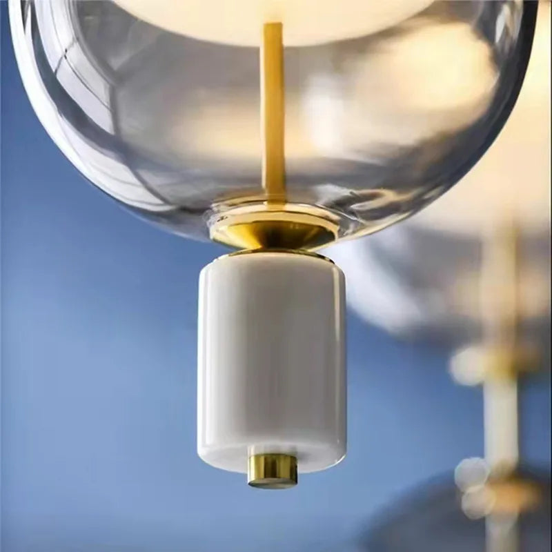 suspension nordique en verre marbre et métal doré - vue 4 sur 8