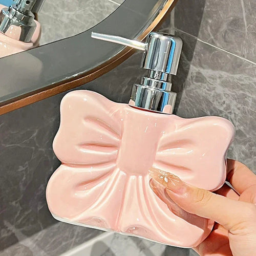 1pc, Ceramics Bowknot Lotion Press Bottle, Household Bathroom Shower Gel Bottle, Plastic Pump Head, Bathroom Liquid Dispenser - vue 5 sur 9
