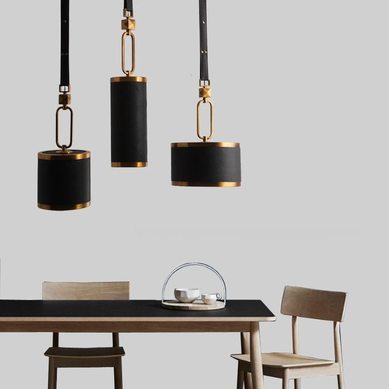 lustre moderne en cuir avec suspension lumière et verre cristal - vue 4 sur 14