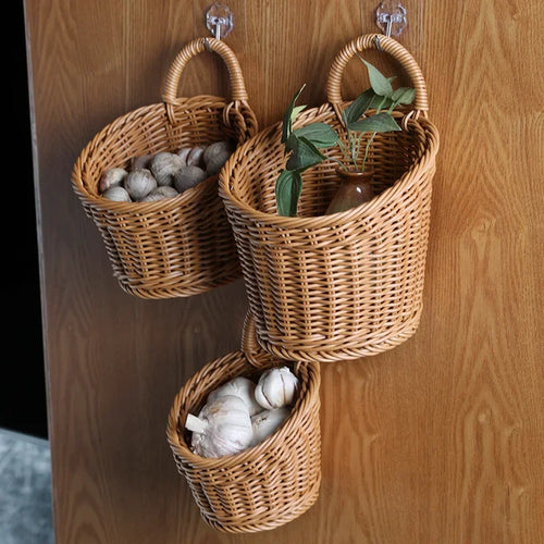 panier de rangement mural suspendu tissé pour fleurs et légumes