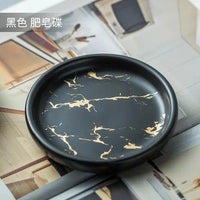 Black Marbled Bathroom Accessories Set, Ceramic Soap Dispenser, Toothbrush Holder, Box, Decoration