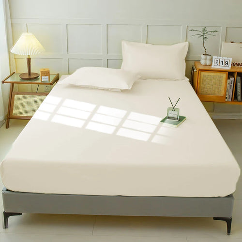 Waterproof Fitted Sheet Bedding Cover Bed Cloth Solid Color Mattress ,Soft Breathable Noiseless Bed Cover Deep Pocket Large size - vue 10 sur 14