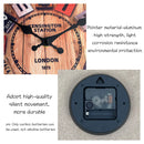 A Creative Retro Wooden Density Board Veneer Decorative Wall Clock, 1873 London Kaiston Station Element Pattern Design Wall Clock, Silent Silent Quartz Clock, Living Room Bedroom, Room Decoration, Mental Home Decoration, Birt