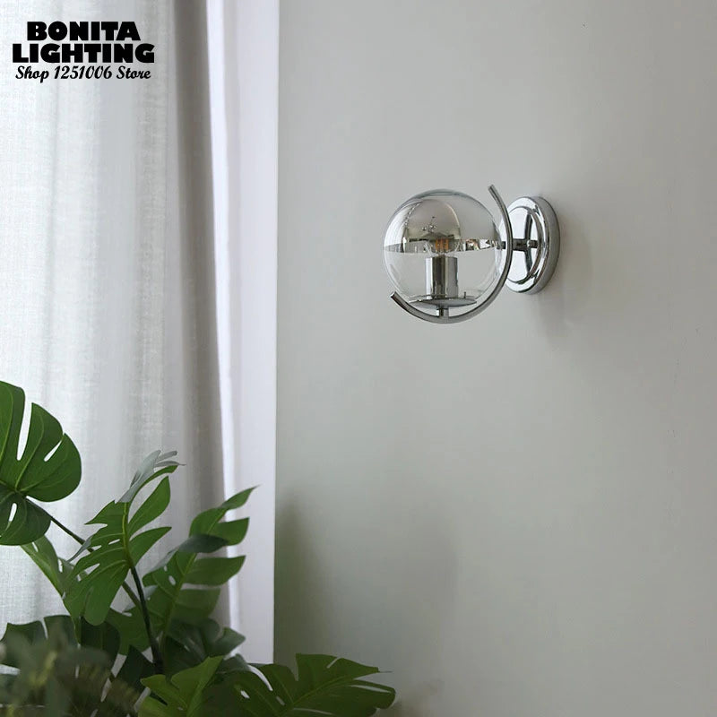 Boule d'espace argent Simple élégant haricots magiques petites appliques appliques murales boule de verre semi-plaqué chromé appliques murales couloir de chambre à coucher - vue 4 sur 5