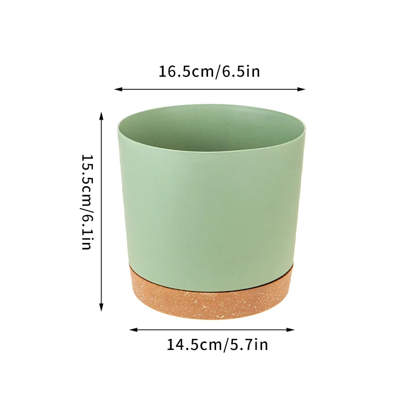 grand pot circulaire en plastique pour plantes d'intérieur avec drainage et plateau - vue 13 sur 15