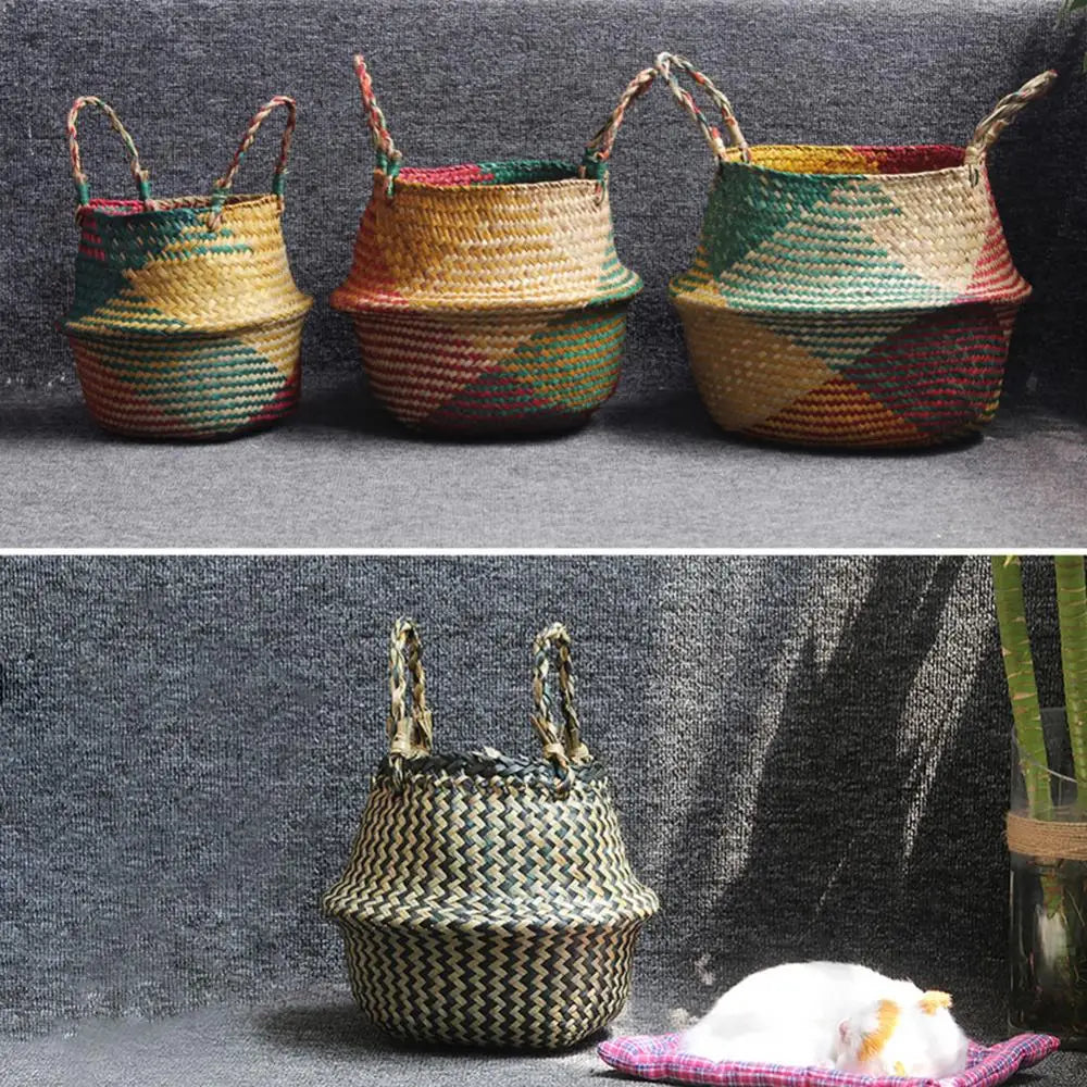 panier de rangement en paille avec poignée pliable pour jardinage - vue 9 sur 8