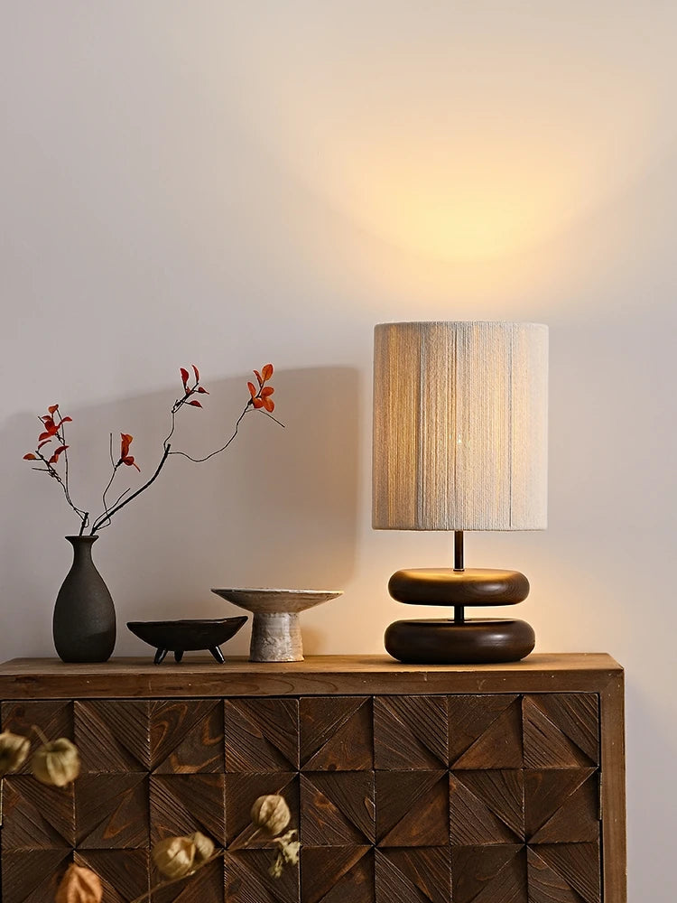 lampe de table japonaise bois massif rétro - vue 6 sur 8