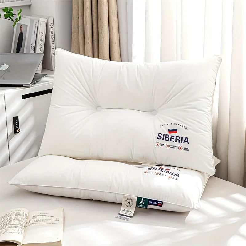 All Cotton Pillow with Thickened and Encrypted Core for Neck Protection, Available in 3 Heights, Bedroom Pillow, White