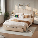 Bubble Bed, Double Bed, Teddy Velvet Fabric, with USB & LED, Drawer Bed,  with Storage Space, Beige, 140x200 cm