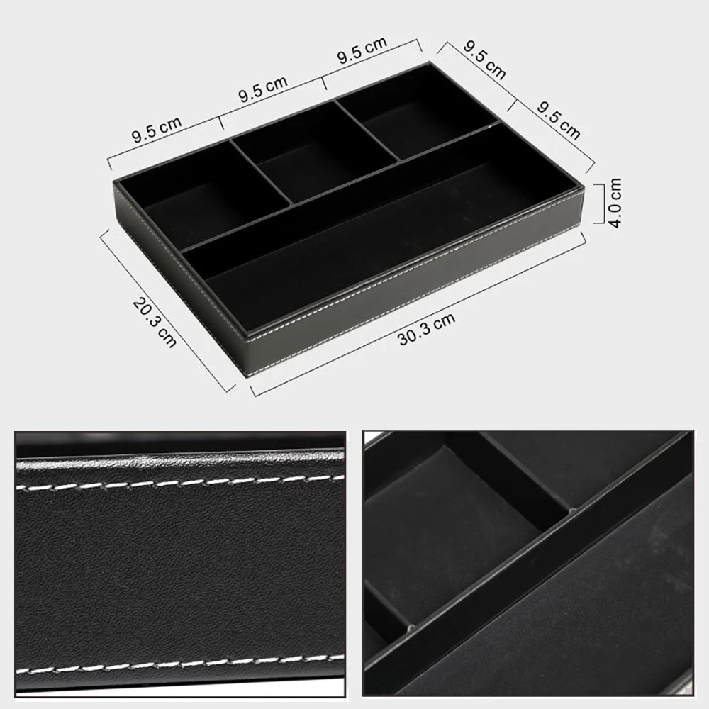 plateau de rangement en similicuir avec 5 compartiments pratiques - vue 6 sur 12