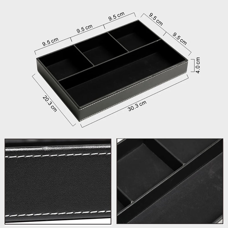 plateau de rangement en similicuir avec 5 compartiments pratiques
