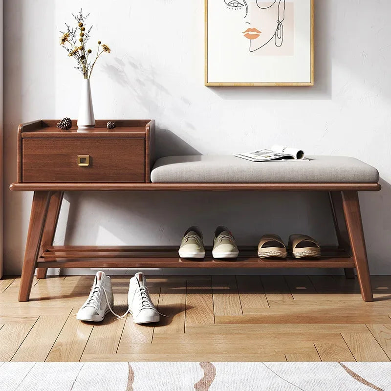 armoire à chaussures en bois avec tiroirs et banc intégré - vue 3 sur 7