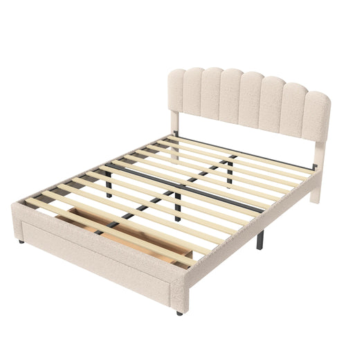 Bubble Bed, Double Bed, Teddy Velvet Fabric, with USB & LED, Drawer Bed,  with Storage Space, Beige, 140x200 cm - vue 6 sur 6