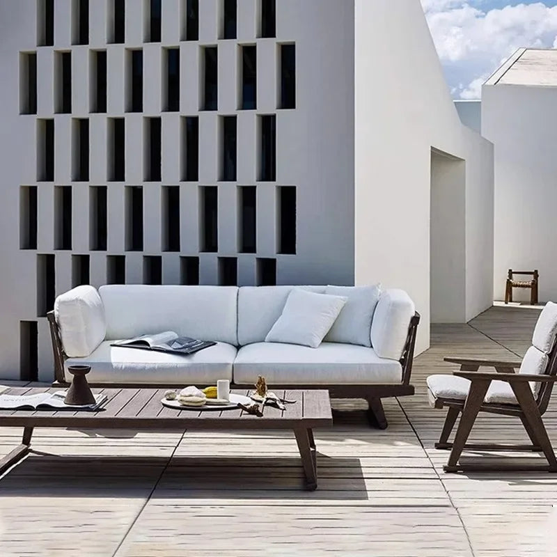 ensemble de canapés extérieurs en teck imperméable pour jardin et patio - vue 6 sur 15