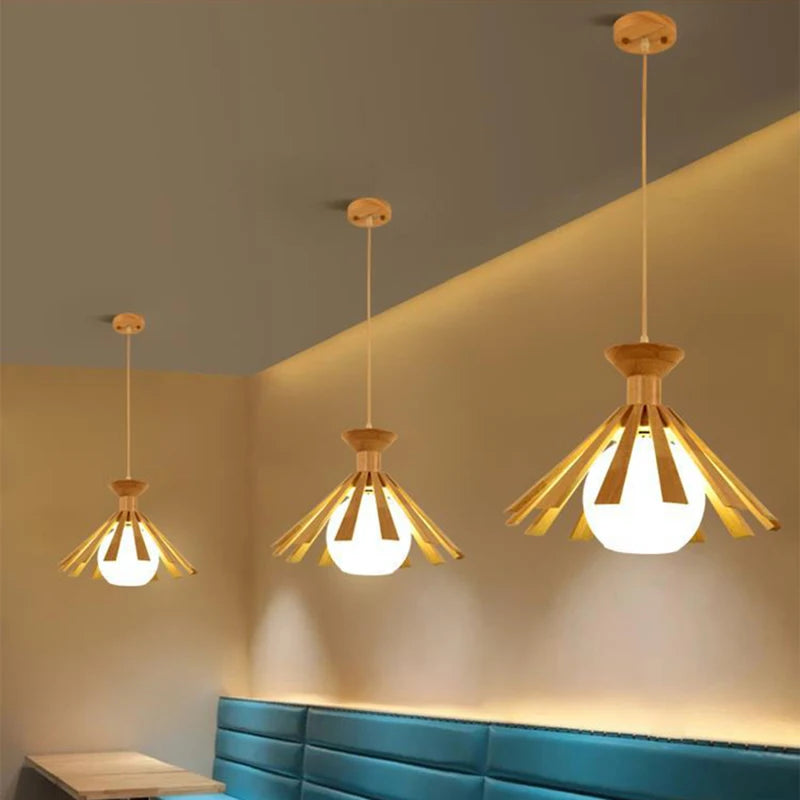 suspension nordique à led en bois pour décoration intérieur 2024 - vue 2 sur 8