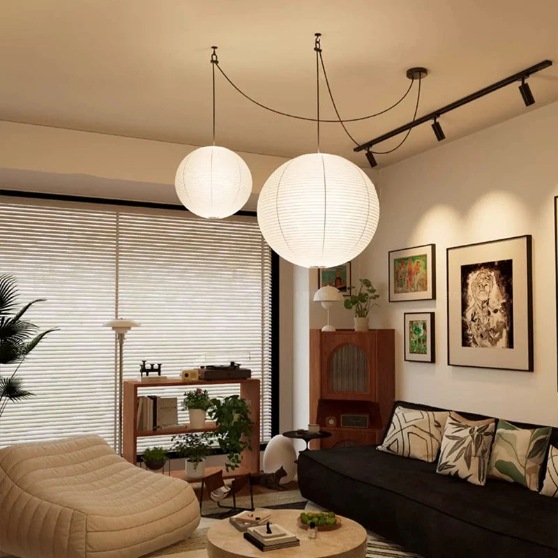 lustre led rond en papier de riz style nordique wabi sabi