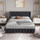 Modern Velvet Upholstered Bed 180 x 200 cm, Bed with Padded Headboard, Bed for Bedroom and Guest Room, Velvet, Without Mattress