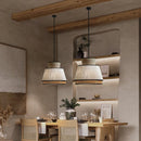 Vintage Japanese pendant light in fabric and rattan