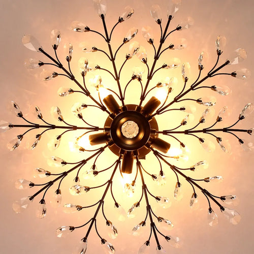 lustre vintage en métal noir avec suspensions en cristal pour intérieur moderne - vue 6 sur 6