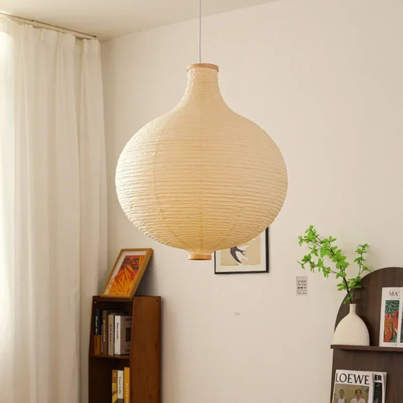 lustre en papier japonais ronde avec lumière décorative suspendue - vue 6 sur 7