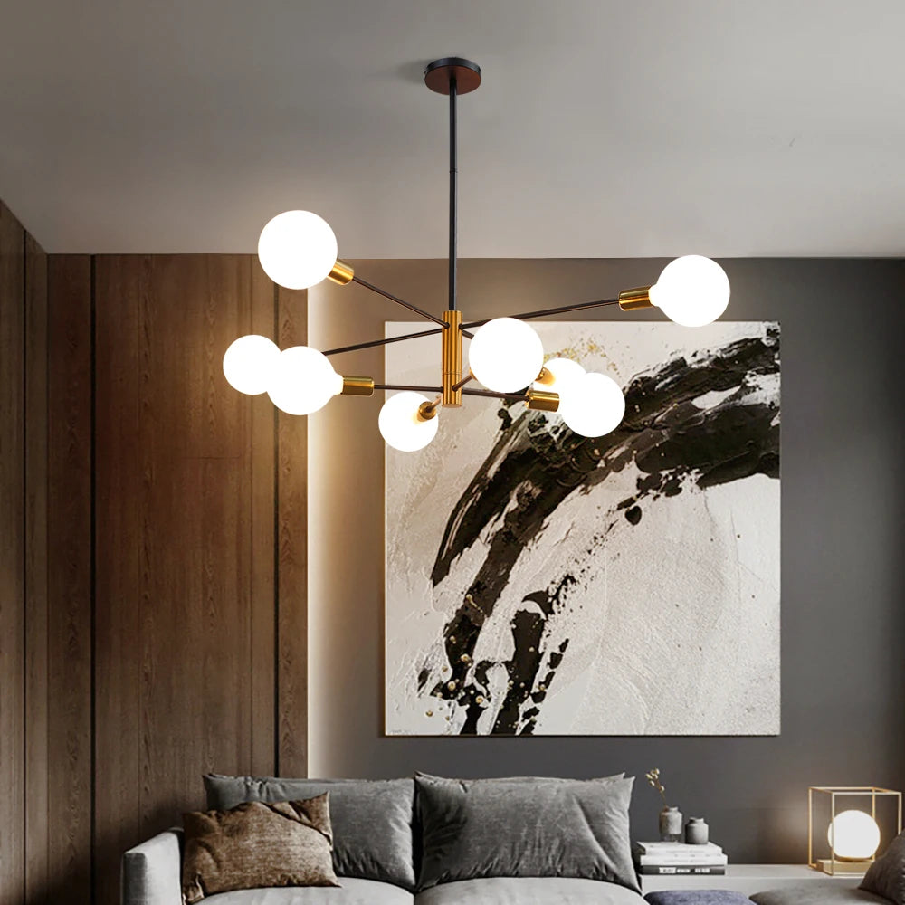 Moderne Nordique Spoutnik Noir LED Lustre Éclairage Luminaires D'intérieur Pour Chambre Salon Salle À Manger Décor À La Maison Plafonnier - vue 5 sur 6