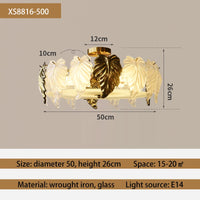 plafonnier led design vintage français en forme de feuilles de verre