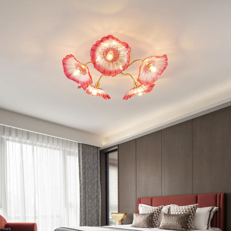 lustre nordique en fer avec verre et décoration dorée - vue 3 sur 12