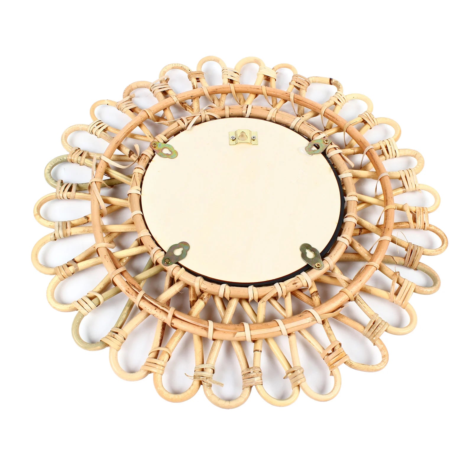 Wall Mirror, Round Wicker Rattan Decorative Mirror, Rustic Natural Rattan Wall Decor with Mounted Frame for Bathroom Hallway - vue 5 sur 7