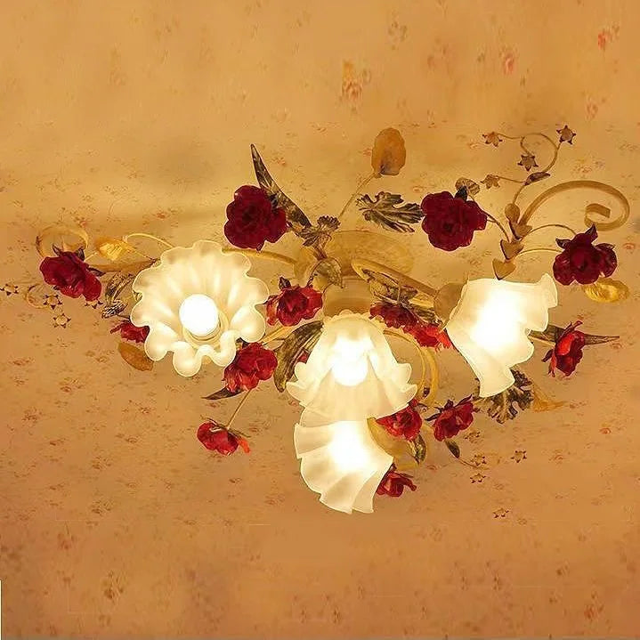 américain Rural fleur cuisine princesse filles chambre plafonnier assis lumière LED moderne plafonnier pour salon - vue 5 sur 9