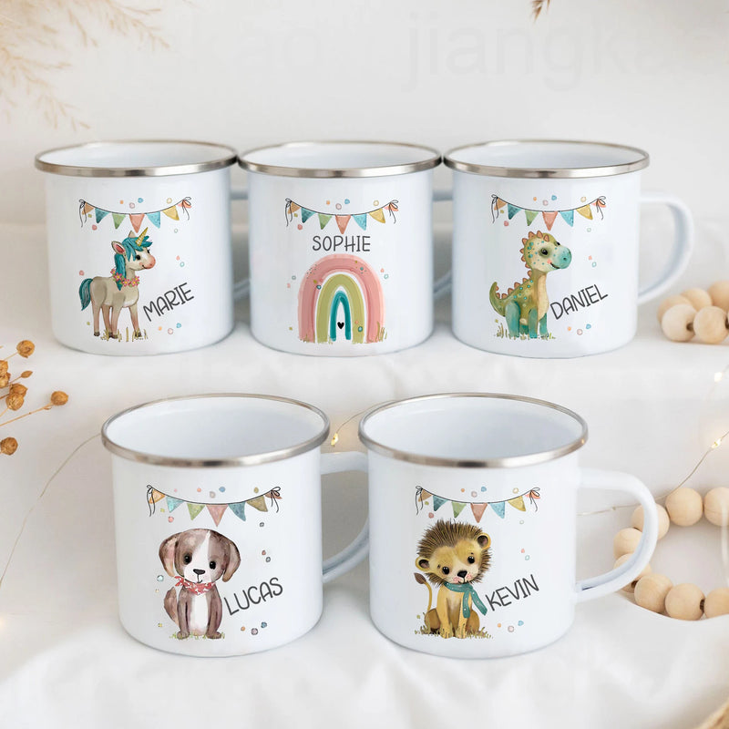 Mug enfant personnalisé animal style cartoon émail anniversaire